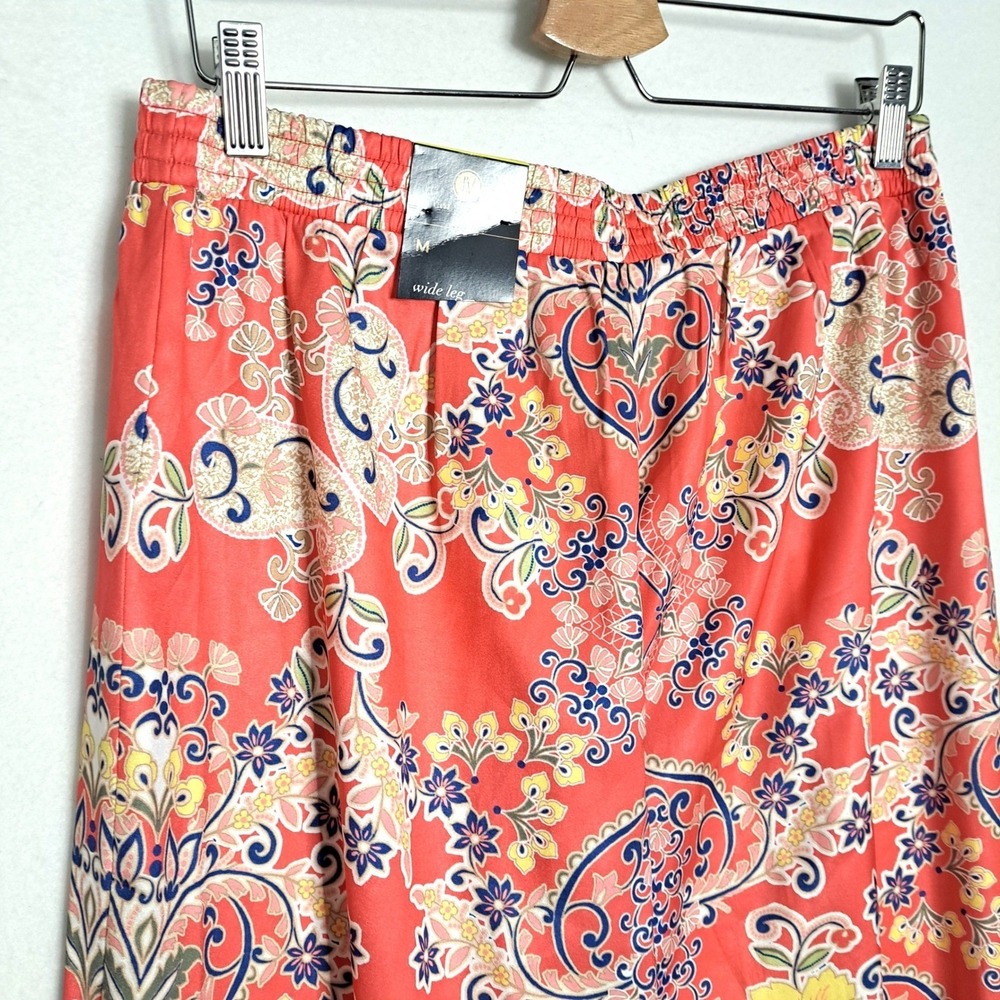 JM Collection Wide‎ Leg Pants Womens Medium Coral Paisley Floral Boho Print NWT - Picture 6 of 15